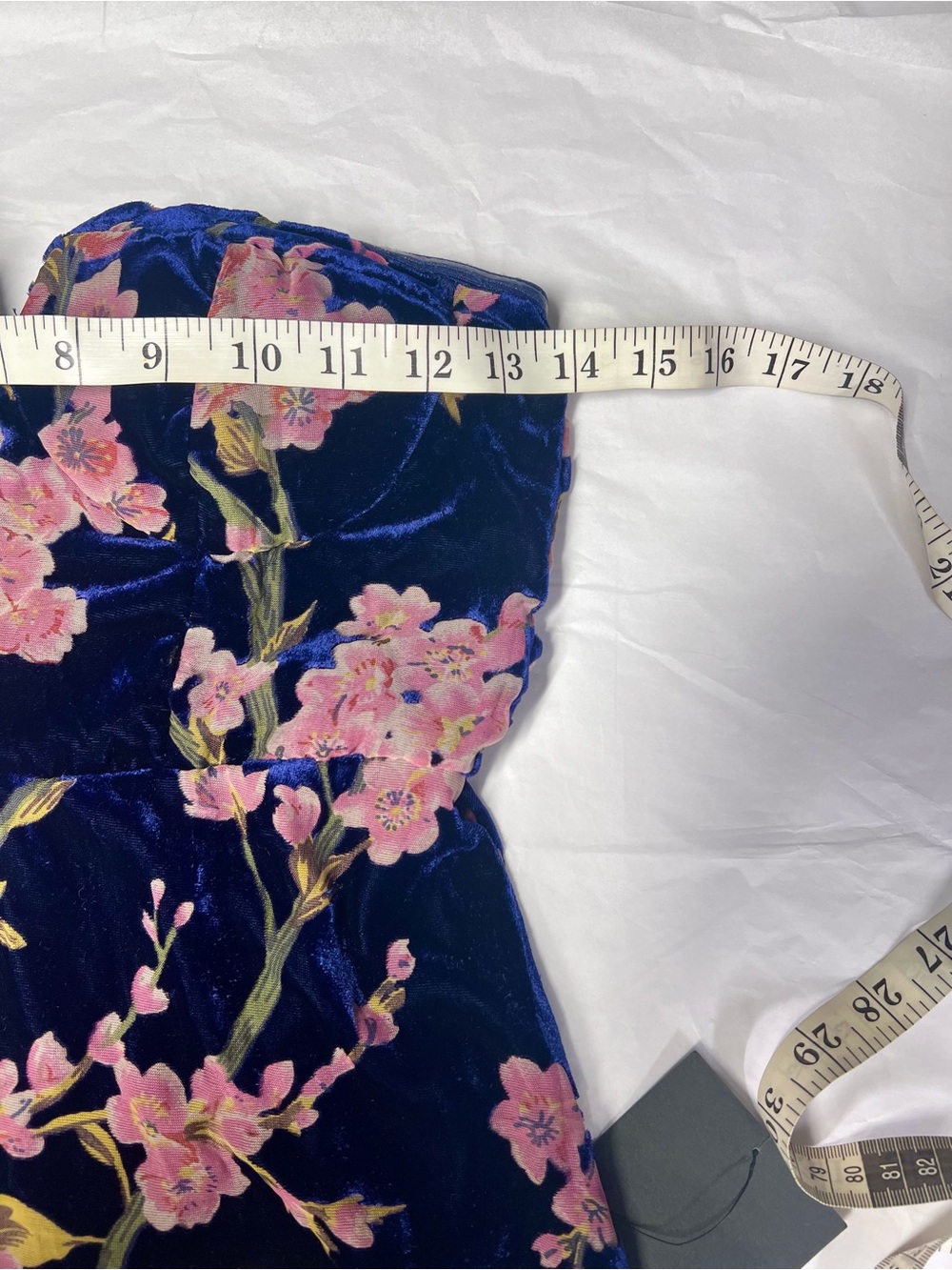 Lulus Bloom In Mind Navy Blue Floral Print Velvet Strapless Maxi Dress XS NWT - Picture 7 of 11